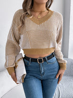 Striped V-neck Long Sleeve Sweater (8)