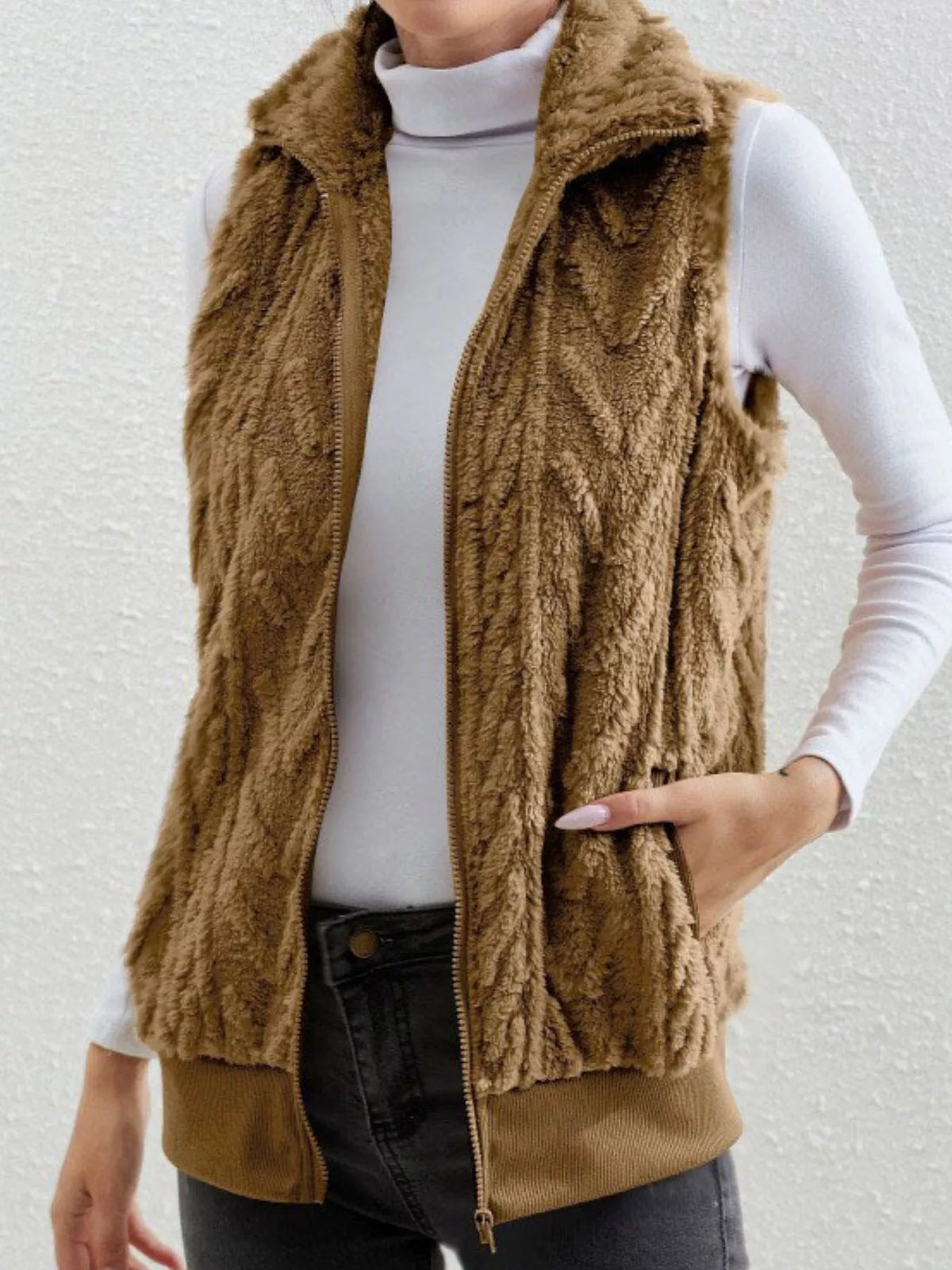 Full Size Cozy Faux Fur Zip-up Vest Coat Plus (7)