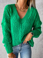 V-neck Cable-knit Long Sleeve Sweater (11)