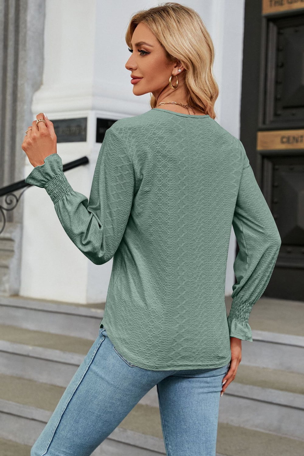 V-neck Flounce Sleeve Blouse (6)