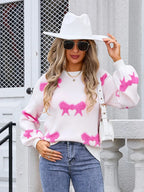 Bow Round Neck Dropped Shoulder Sweater (11)