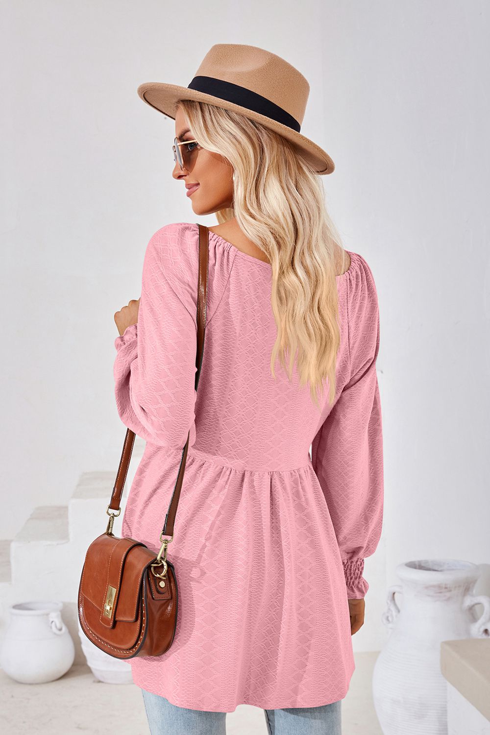 V-neck Lantern Sleeve Blouse (23)