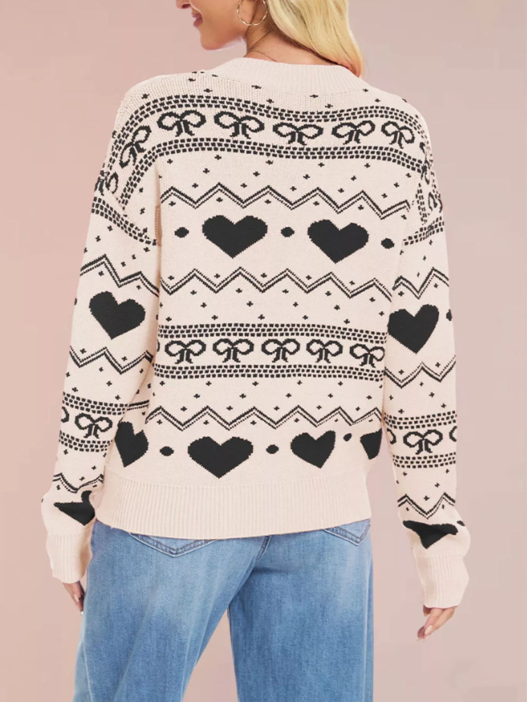 Heart Pattern Dropped Shoulder Sweater (11)
