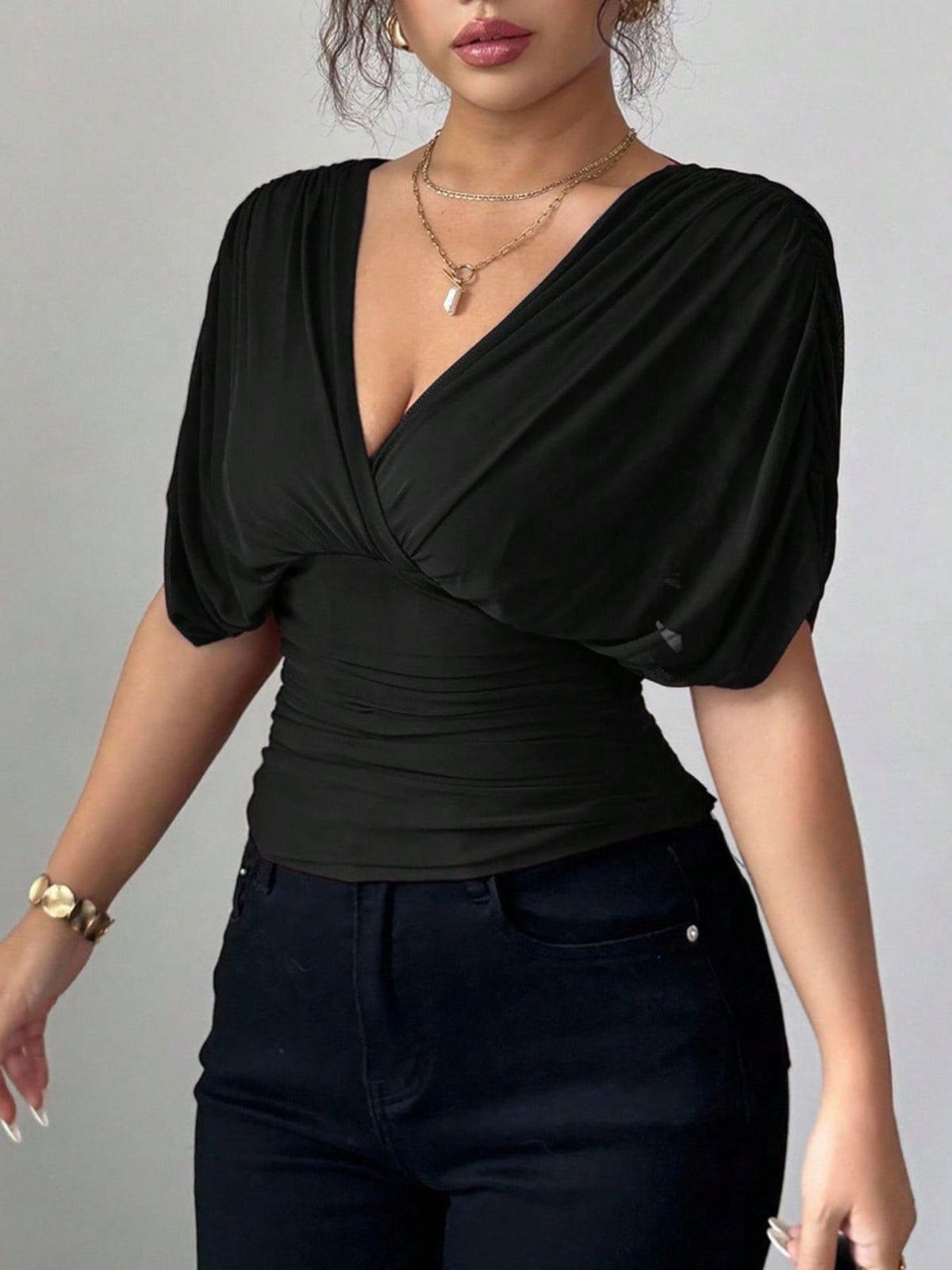 Ruched Surplice Short Sleeve Top (11)