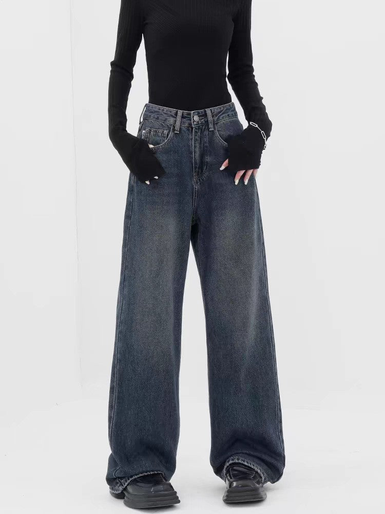 Retro Dark Blue Wide Leg Jeans Baggy Straight Trousers variant CJNZ205164001AZ|CJNZ205164002BY|CJNZ205164003CX|CJNZ205164004DW
