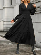 Notched Long Sleeve Tiered Dress (9)