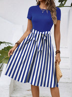 Striped Round Neck Short Sleeve Dress (14)