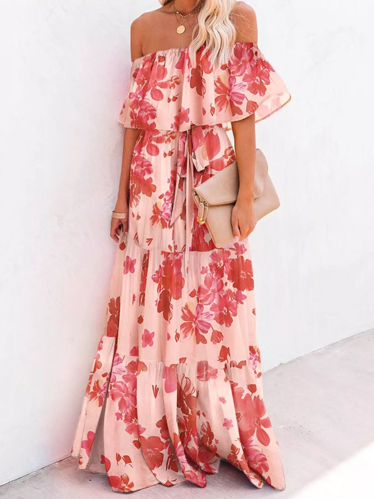 Full Size Off-shoulder Tiered Maxi Dress Plus