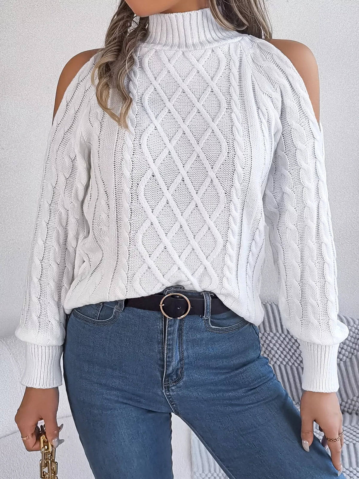 Cable Knit Cold Shoulder Turtleneck Sweater (28)