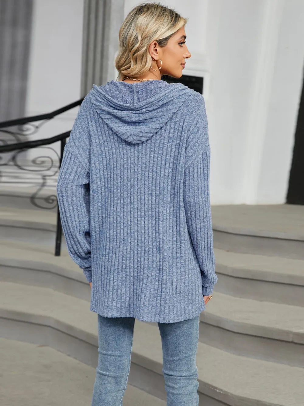 Half Button Long Sleeve Hooded Top (2)