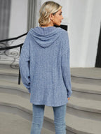Half Button Long Sleeve Hooded Top (2)