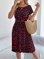Heart Print Short Sleeve Tie Waist Dress (9)