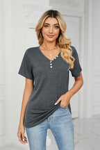 Decorative Button V-neck T-shirt