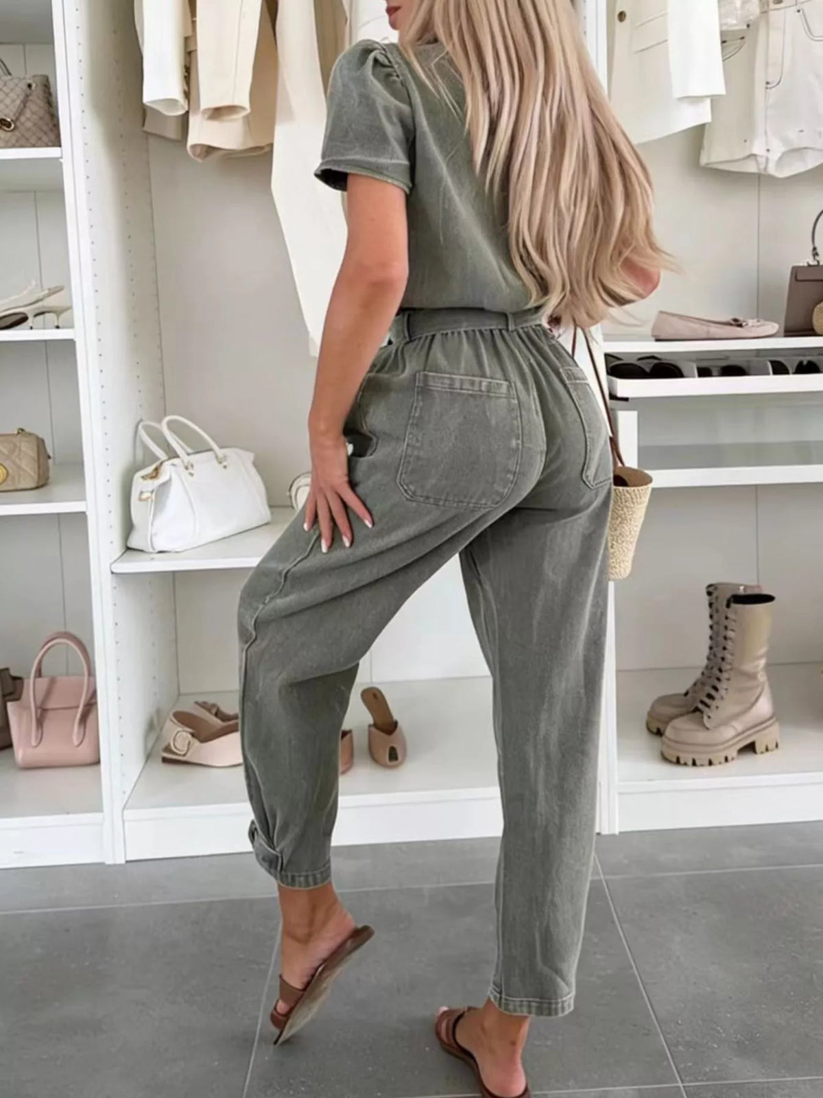 Vintage Wash Short Sleeve Denim Jumpsuit (12)
