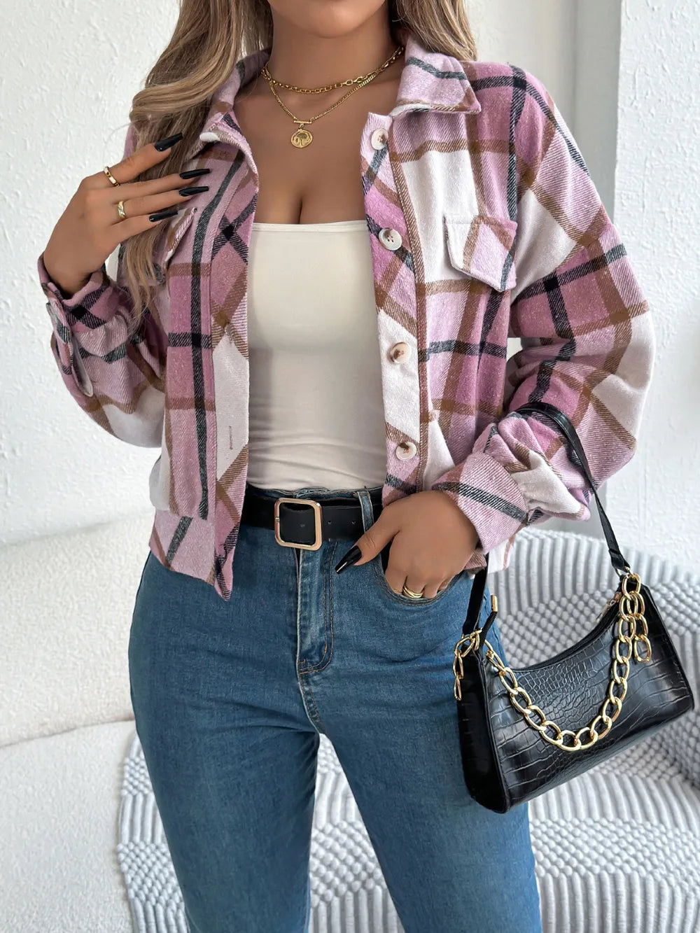 Plaid Button Up Long Sleeve Jacket (18)