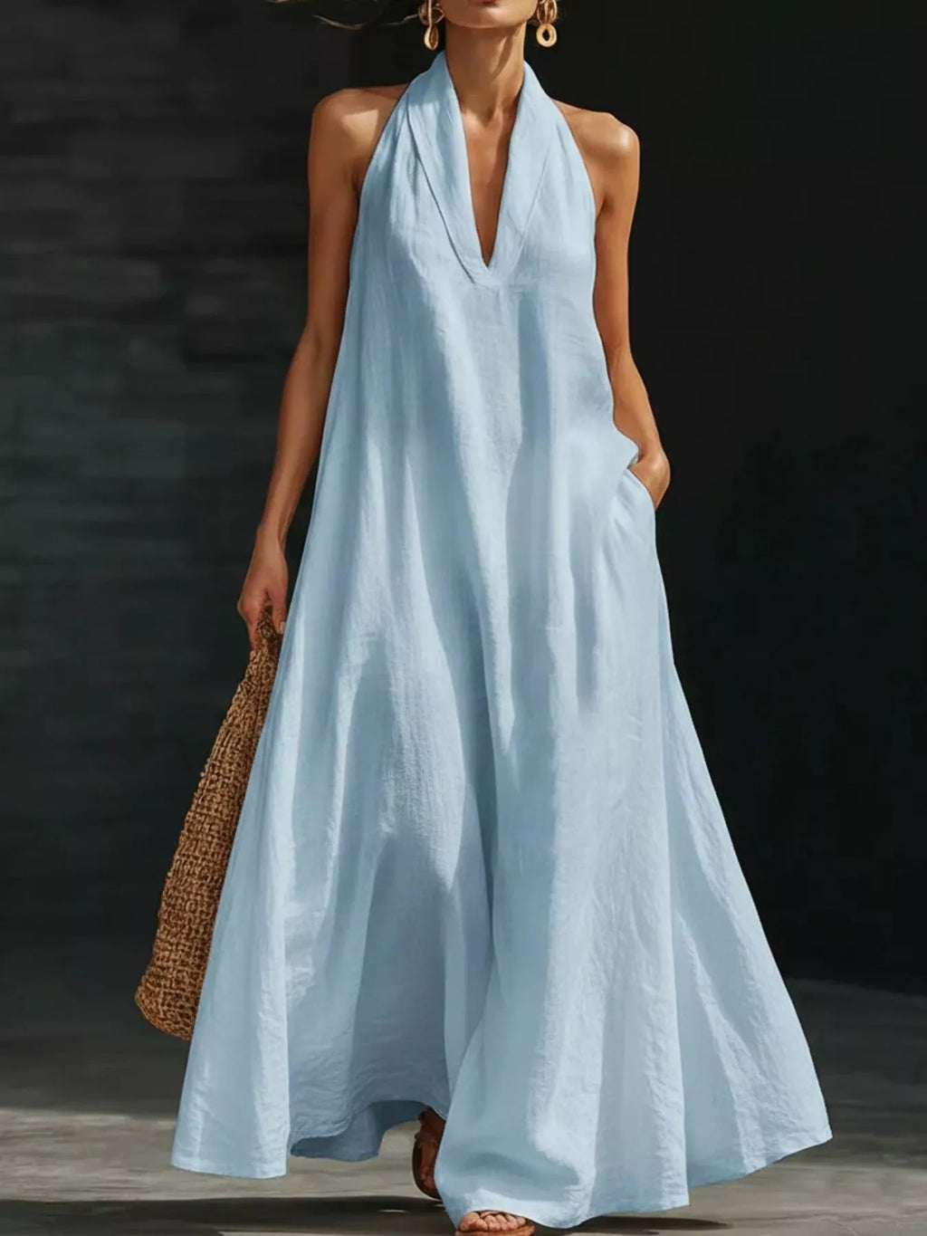 Full Size Halter Neck Sleeveless Maxi Dress Plus