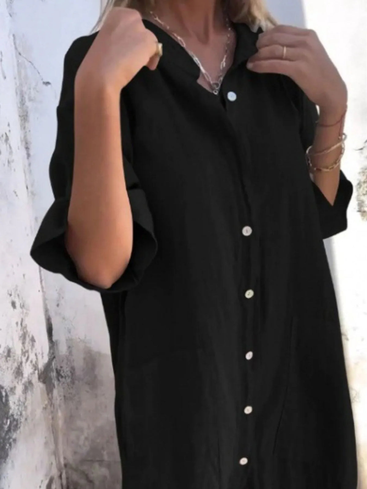 Full Size Casual Linen Button-down Shirt Dress Plus (4)