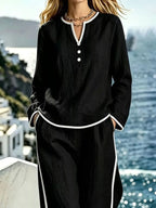 Contrast Trim Long Sleeve Top Pants Set (10)