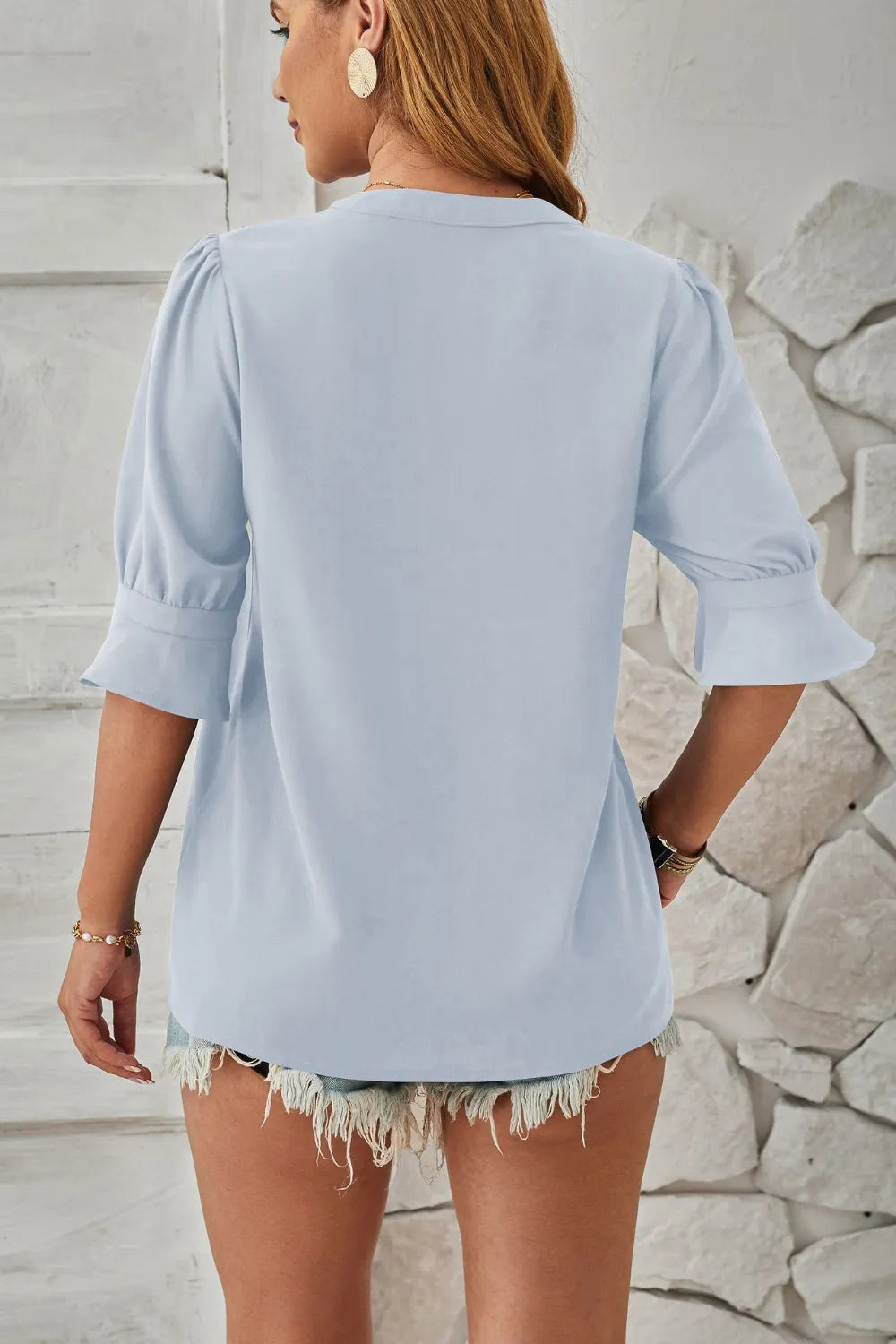 Notched Half Sleeve Blouse (14)