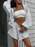 Zip Up Long Sleeve Outerwear Shorts Set (3)