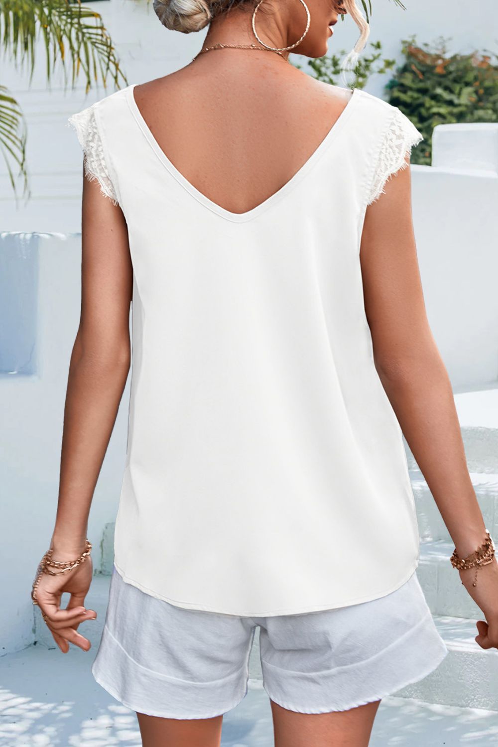 Lace Detail Eyelash Trim V-neck Tank (6)