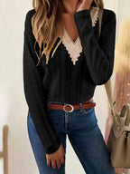 Eyelet V-neck Dropped Shoulder T-shirt (11)