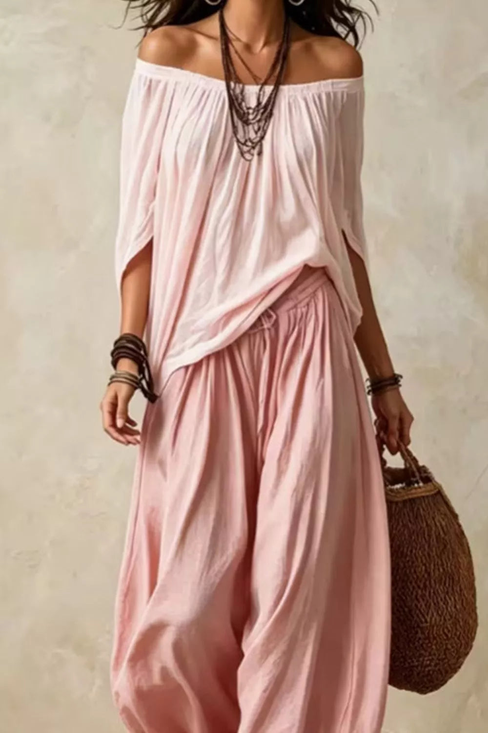 Full Size Off-shoulder Top Wide-leg Pants Set Plus (10)