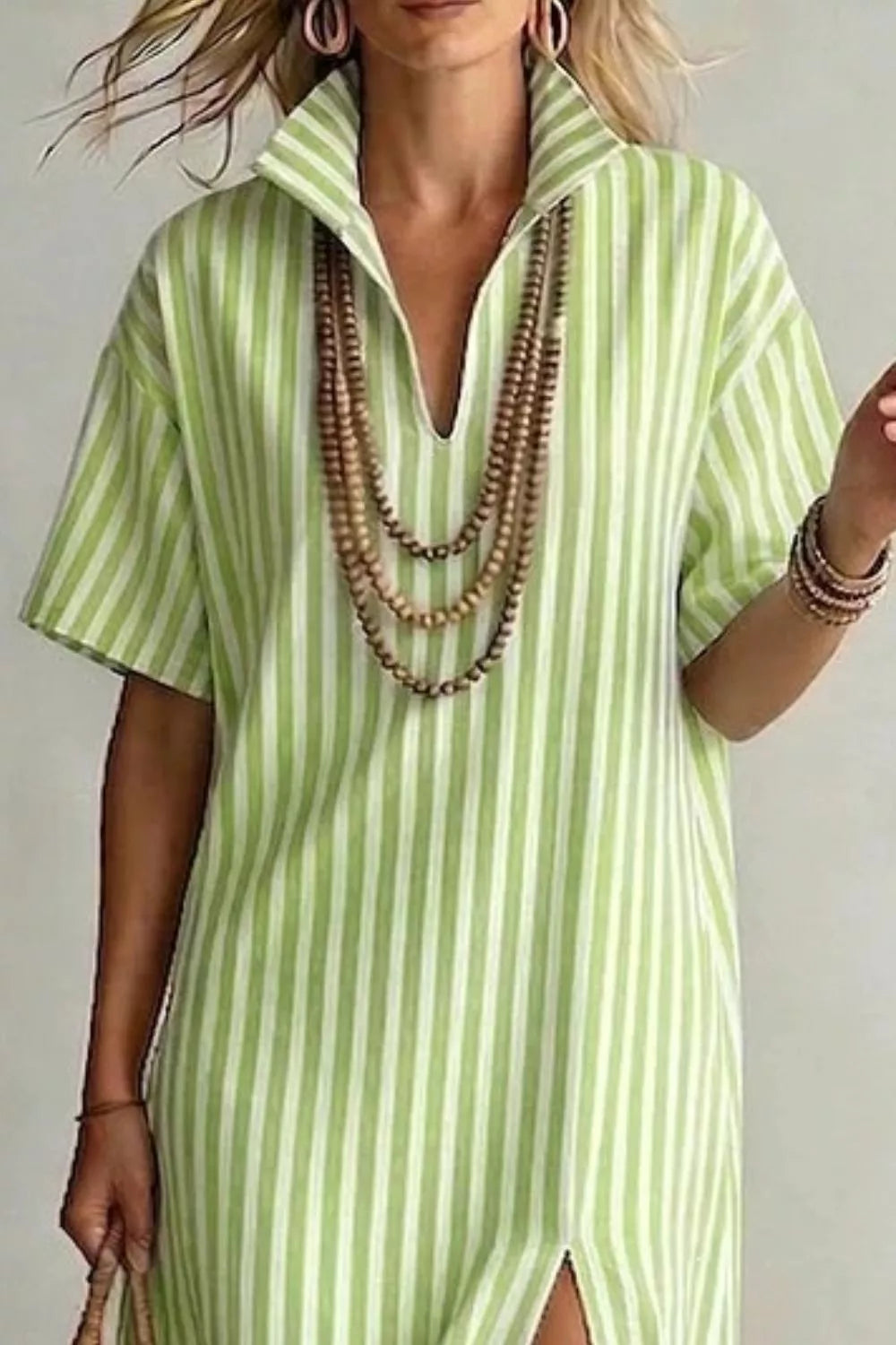 Striped High Slit Maxi Dress (2)