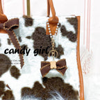 Cow Pattern Plush Bow Sweet Cute Shoulder Bag photo 2