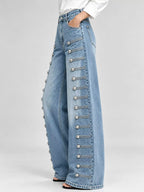 Decorative Button Wide-leg Jeans (2)