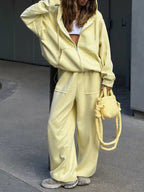 Oversized Zip-up Hoodie Wide-leg Pants Set (26)