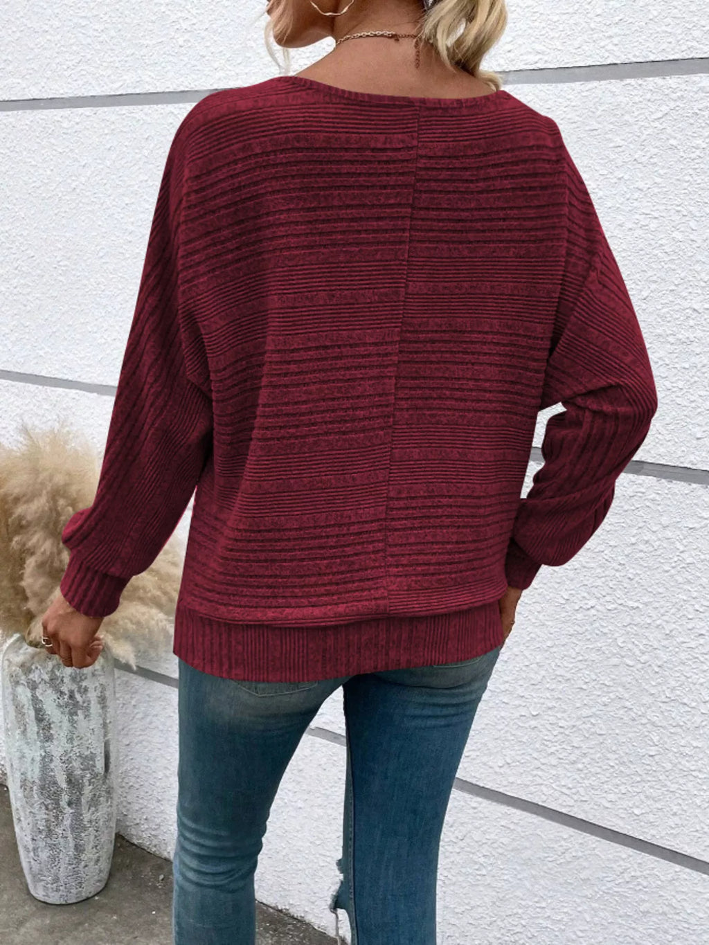 Ribbed Round Neck Long Sleeve Top (14)