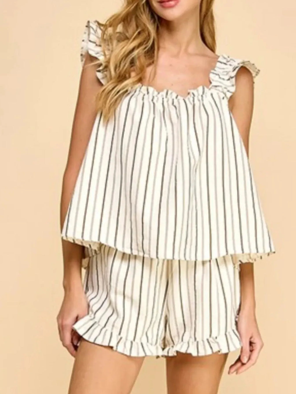 Ruffled Striped Tank Shorts Set (3)