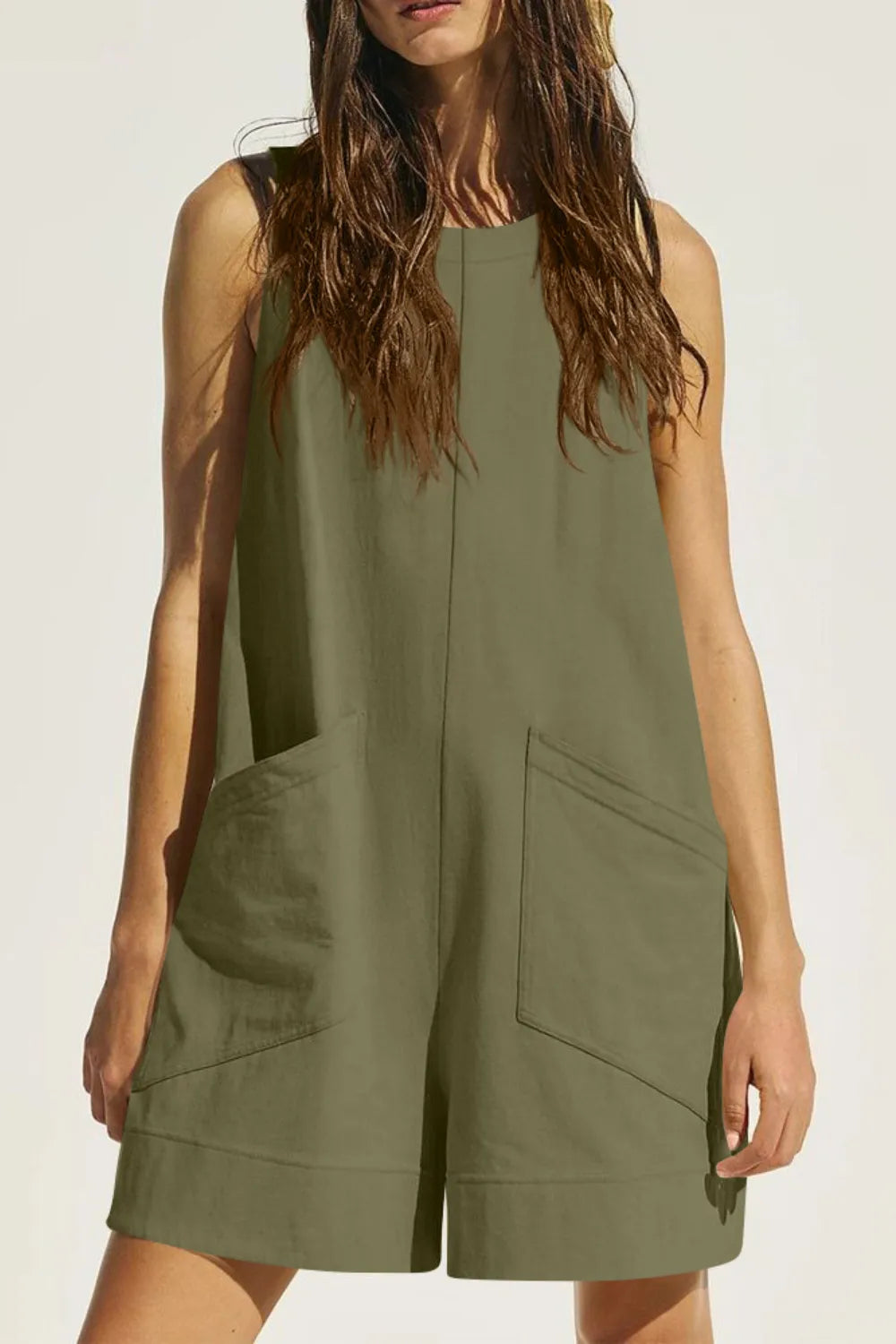 Round Neck Sleeveless Romper Pockets (4)