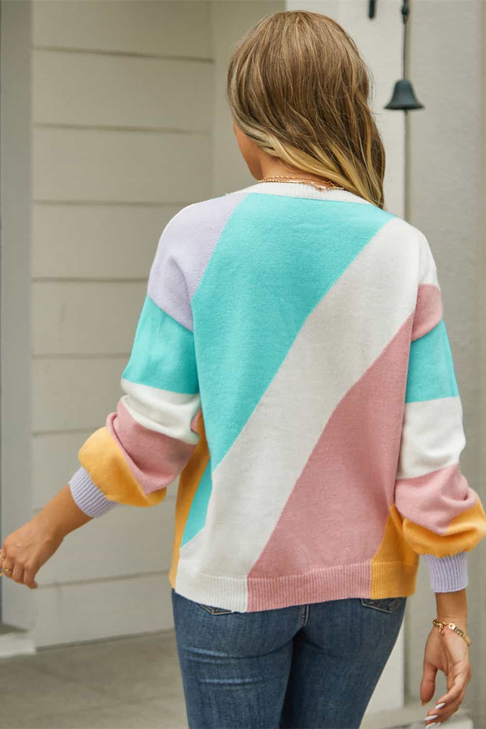 Block Round Neck Long Sleeve Sweater (9)