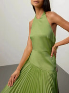 Pleated Halter Neck Maxi Dress (2)