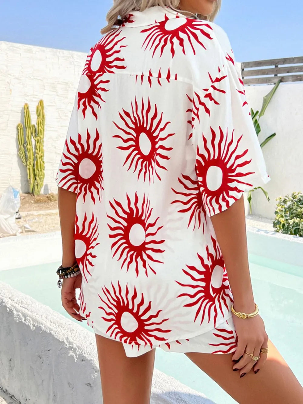 Printed Collared Neck Half Sleeve Top Shorts Set (10)
