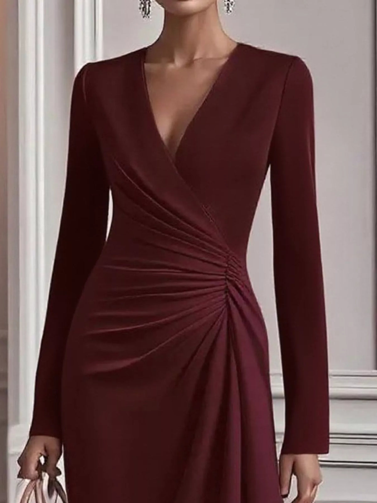 Ruched Surplice Long Sleeve Dress (11)