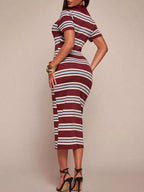Striped Polo Collar Midi Dress (20)