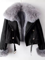 Full Size Faux Fur Collar Denim Jacket Plus (7)
