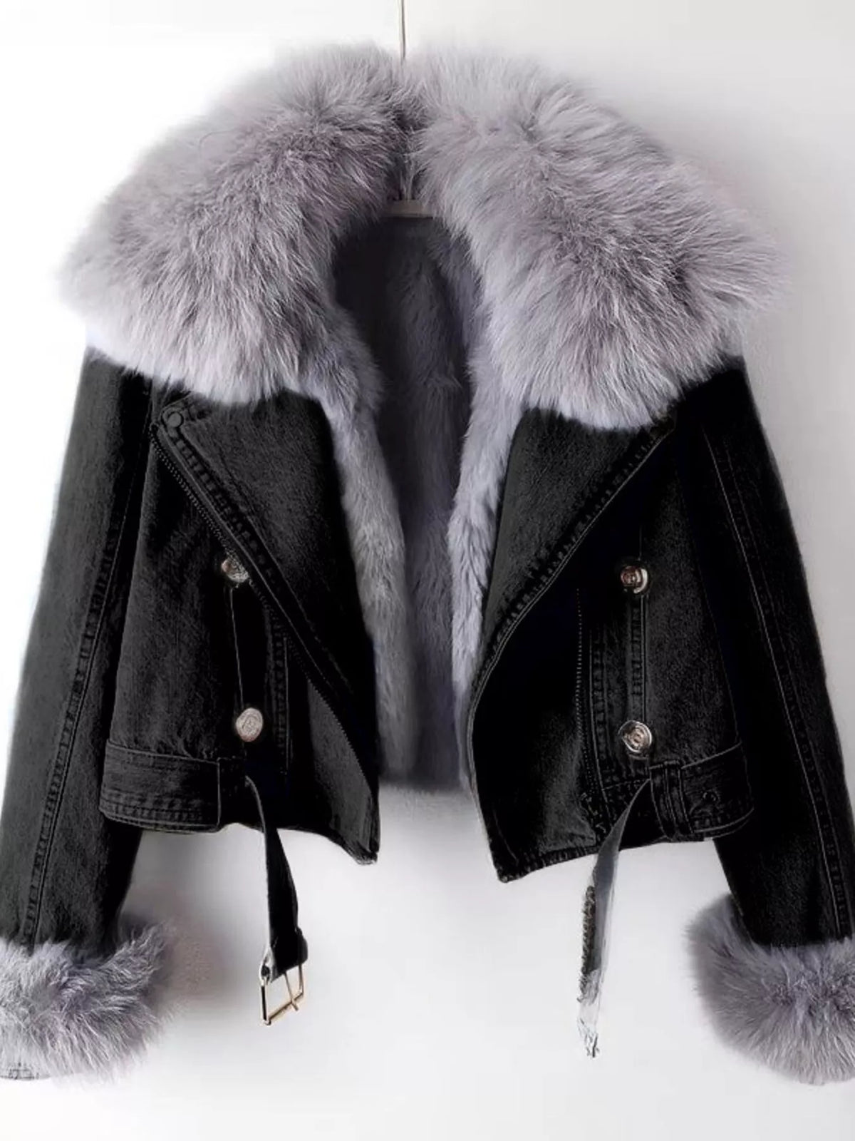 Full Size Faux Fur Collar Denim Jacket Plus (7)