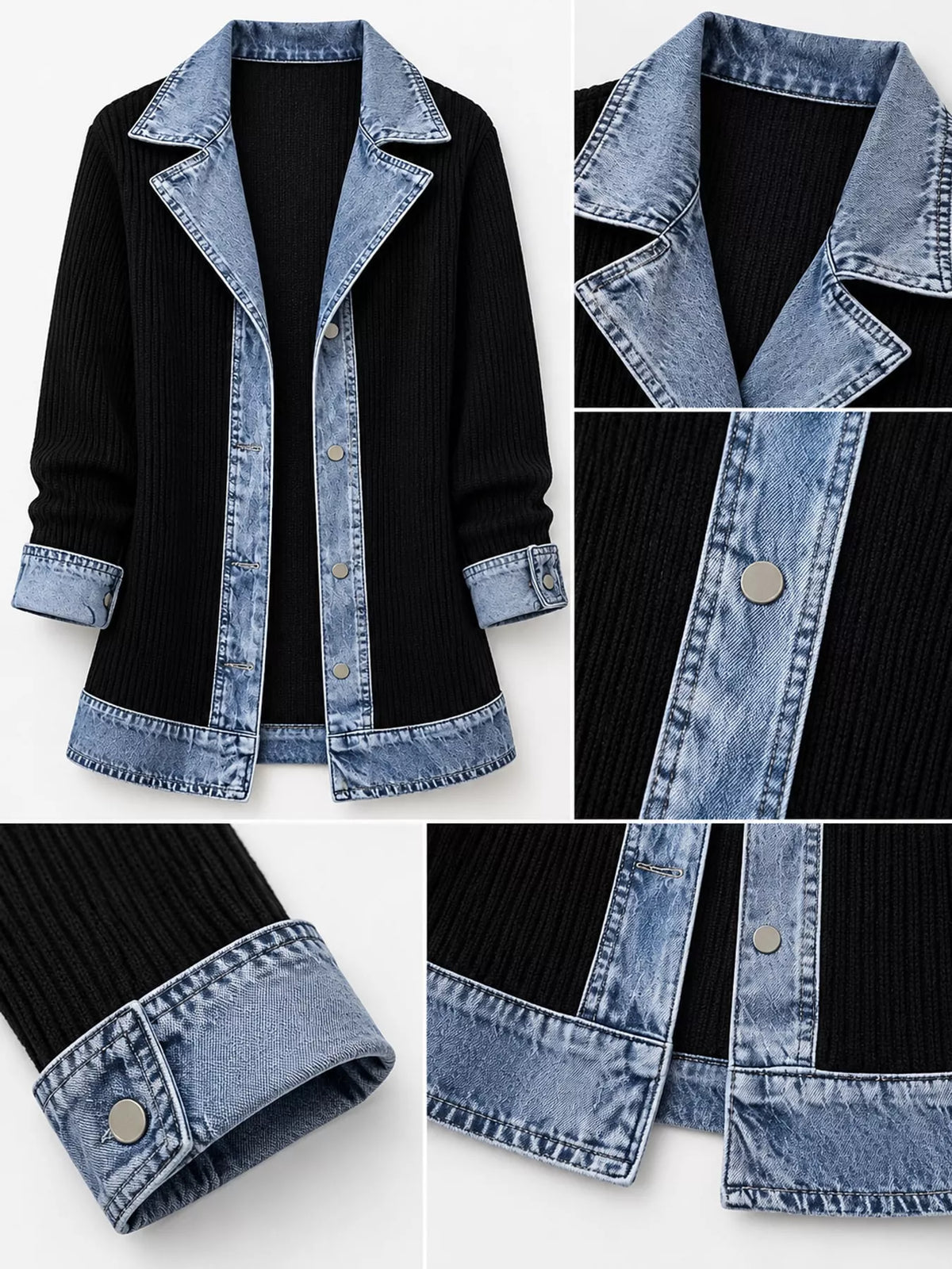 Full Size Denim Trim Ribbed Knit Cardigan Plus (6)