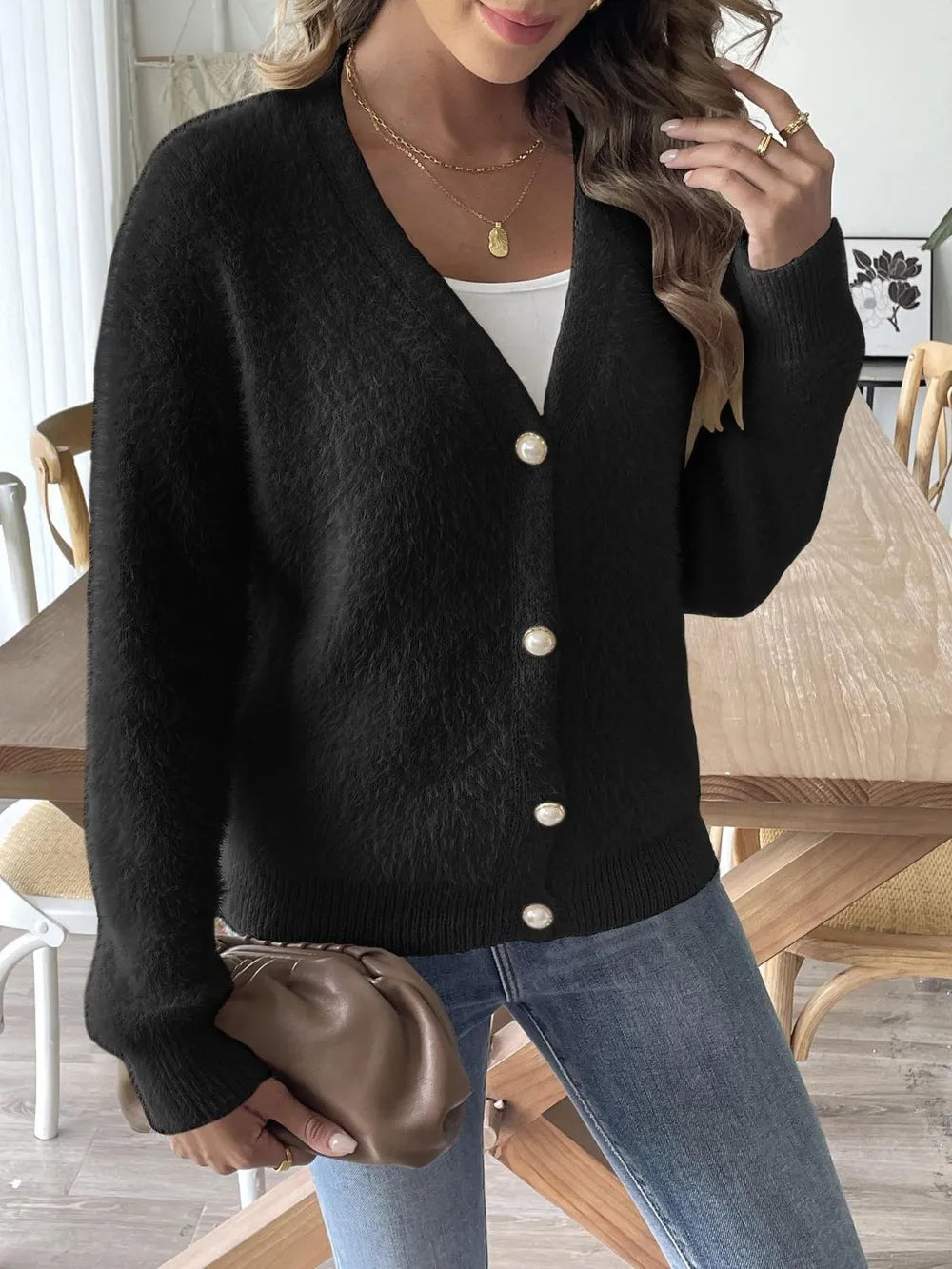Button Up V-neck Long Sleeve Cardigan (11)