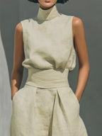 Full Size Turtleneck Sleeveless Top Wide Leg Pants Set Plus (14)