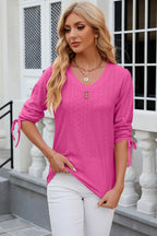 Eyelet Drawstring V-neck Half Sleeve T-shirt (18)