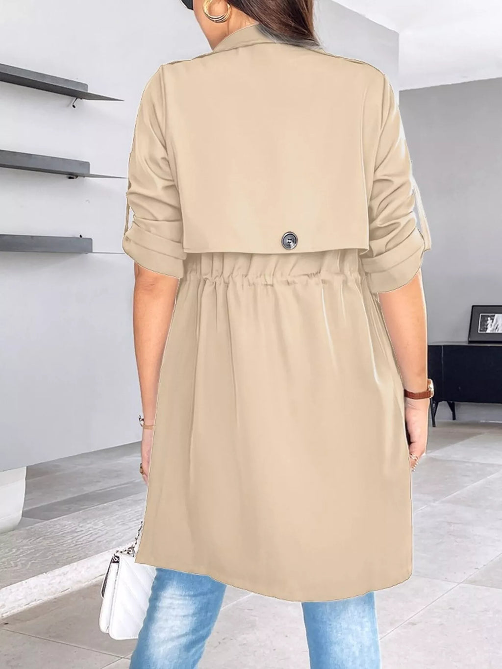 Drape Collar Lightweight Trench Coat (3)