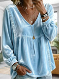 Full Size Velvet Lace Detail V-neck Blouse Plus