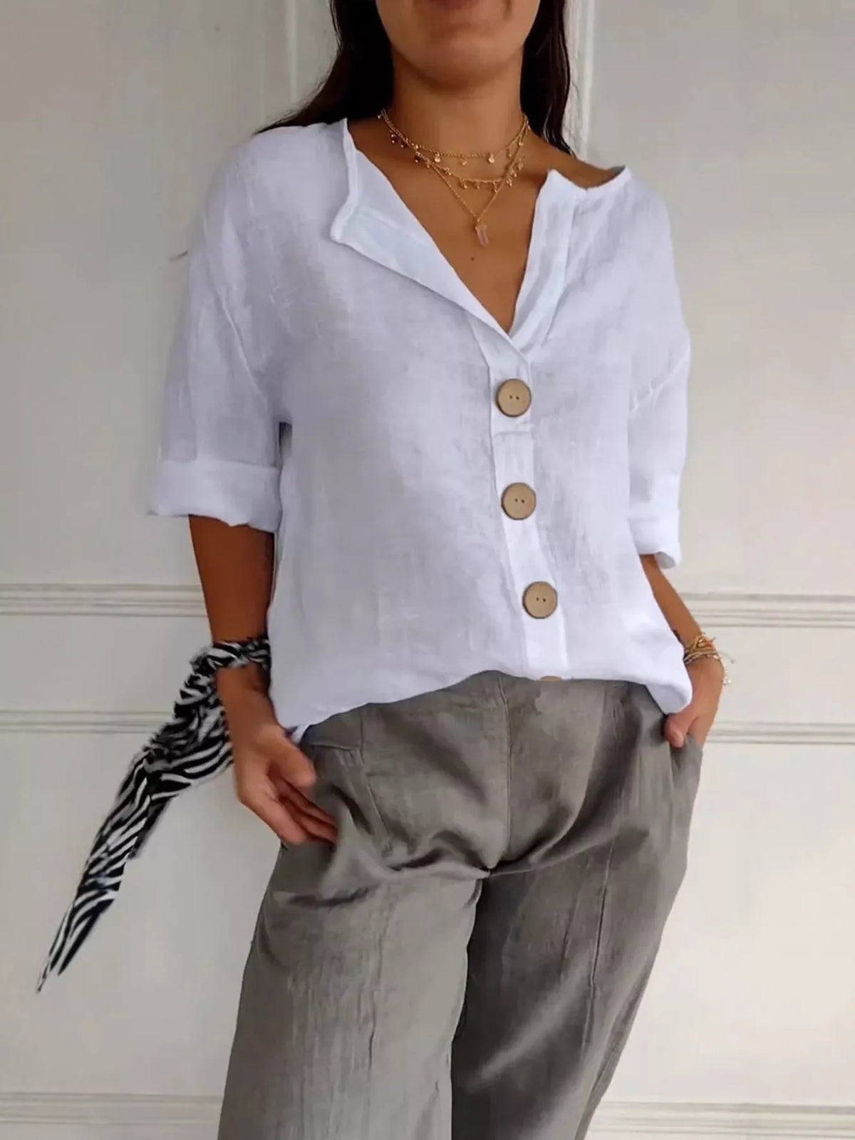Casual Loose Button-down Shirt (4)