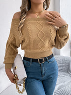 Cable Knit Off-shoulder Long Sleeve Sweater (5)