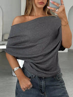 Off-shoulder Ruched Knit T-shirt (15)